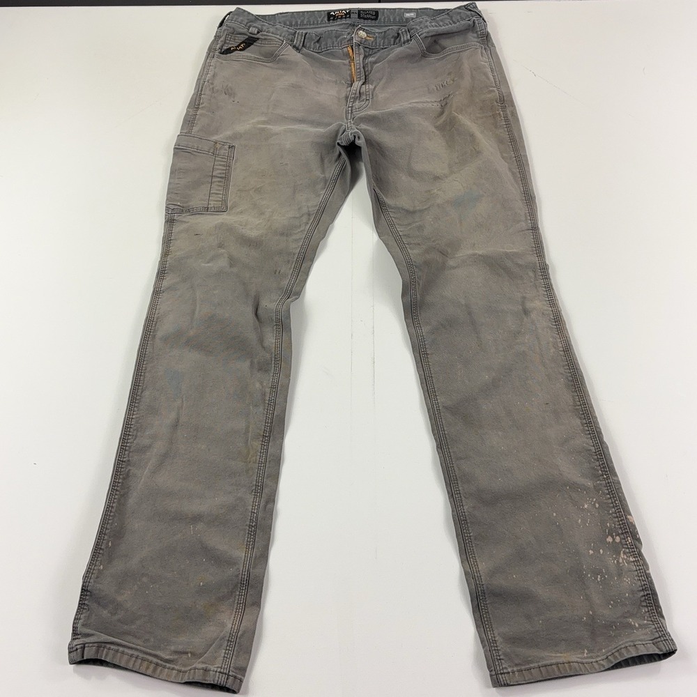 Ariat Rebar M4 Pants Mens 38x38 Gray Canvas Carpenter Workwear Relaxed Straight